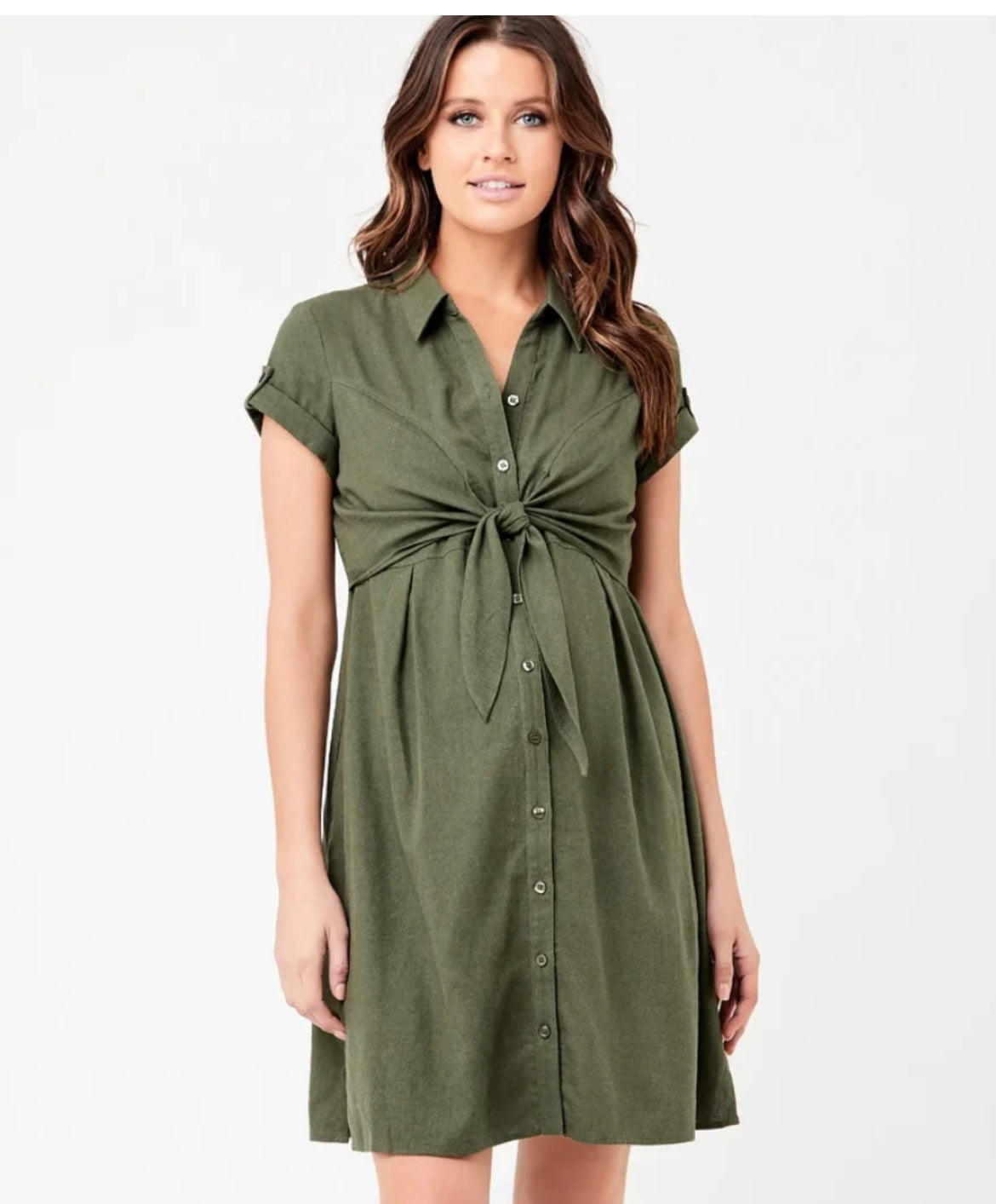 'Colette' Tie Up Dress - Olive